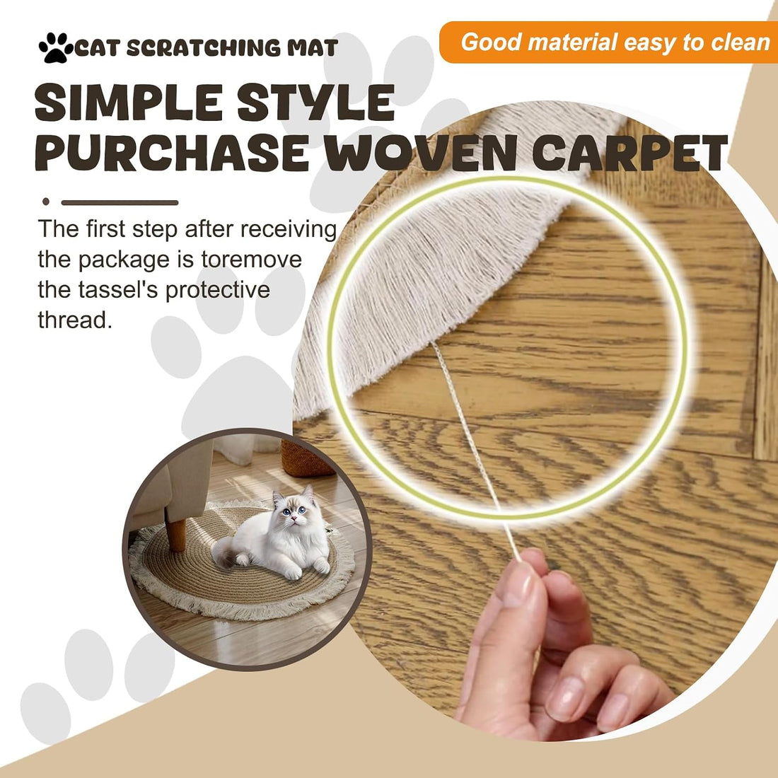 Xanadued Cotton Rope Area Rug for Cats, Cat Scratch Rug