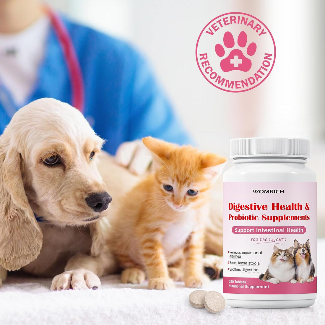 Anti-Diarrheal Support for Dogs & Cats Probiotics 250 Chewable Tablets