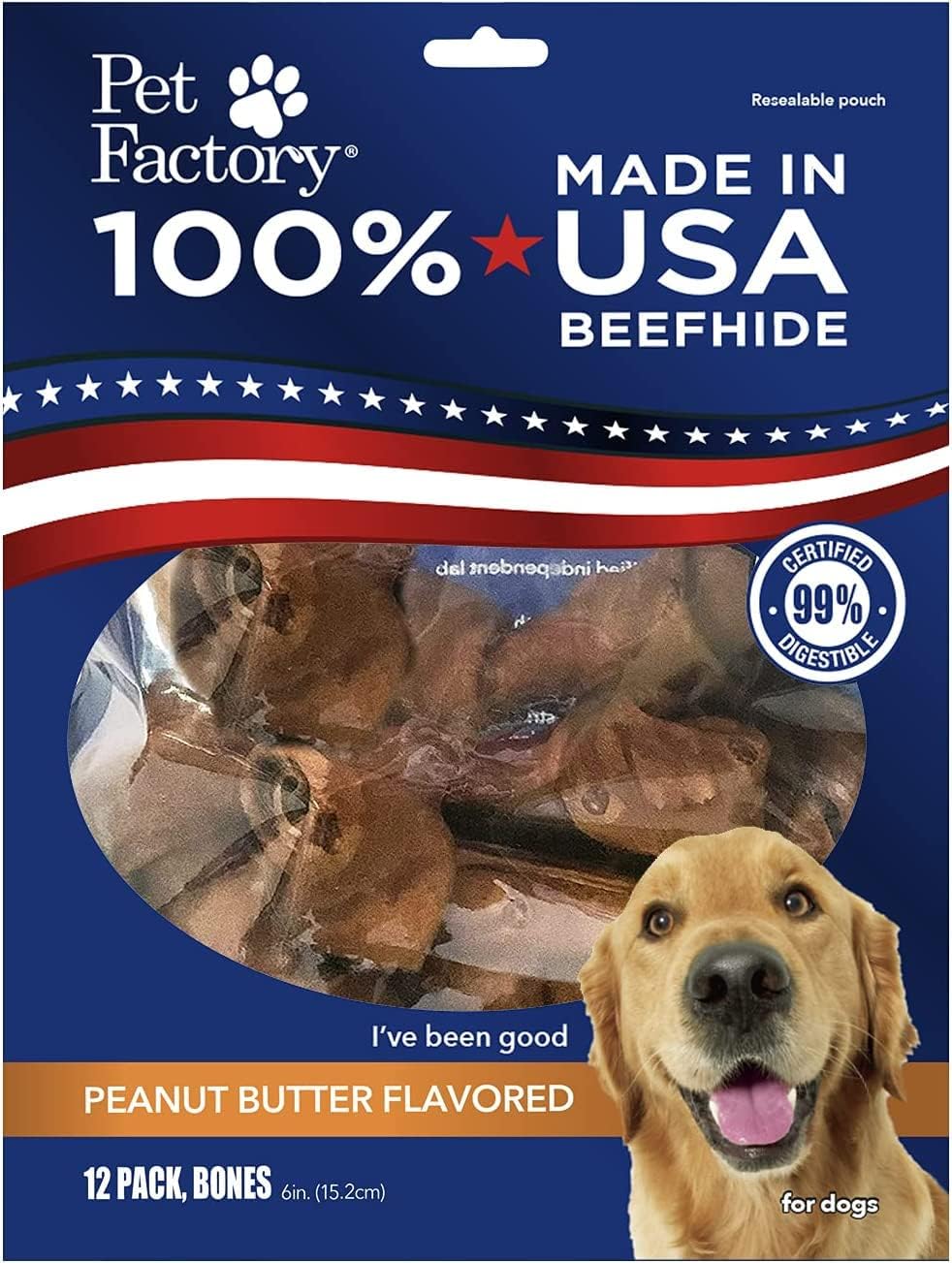 Pet Factory 100% Made in USA Beefhide 6" Knotted Bones Dog Chew Treats