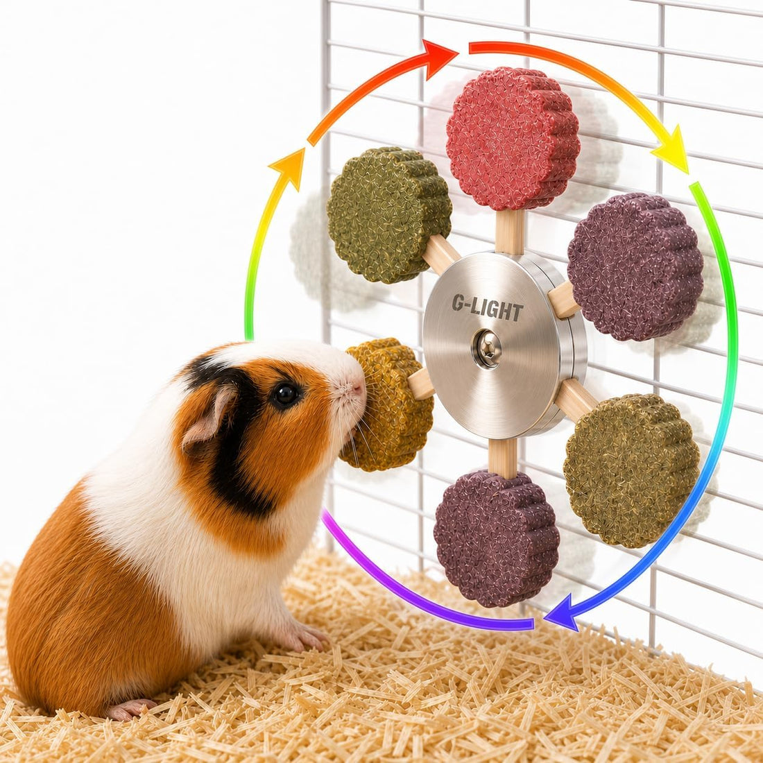 C-LIGHT Guinea Pig Chew Toys, Rotating Spinner + 8 Pcs Timothy