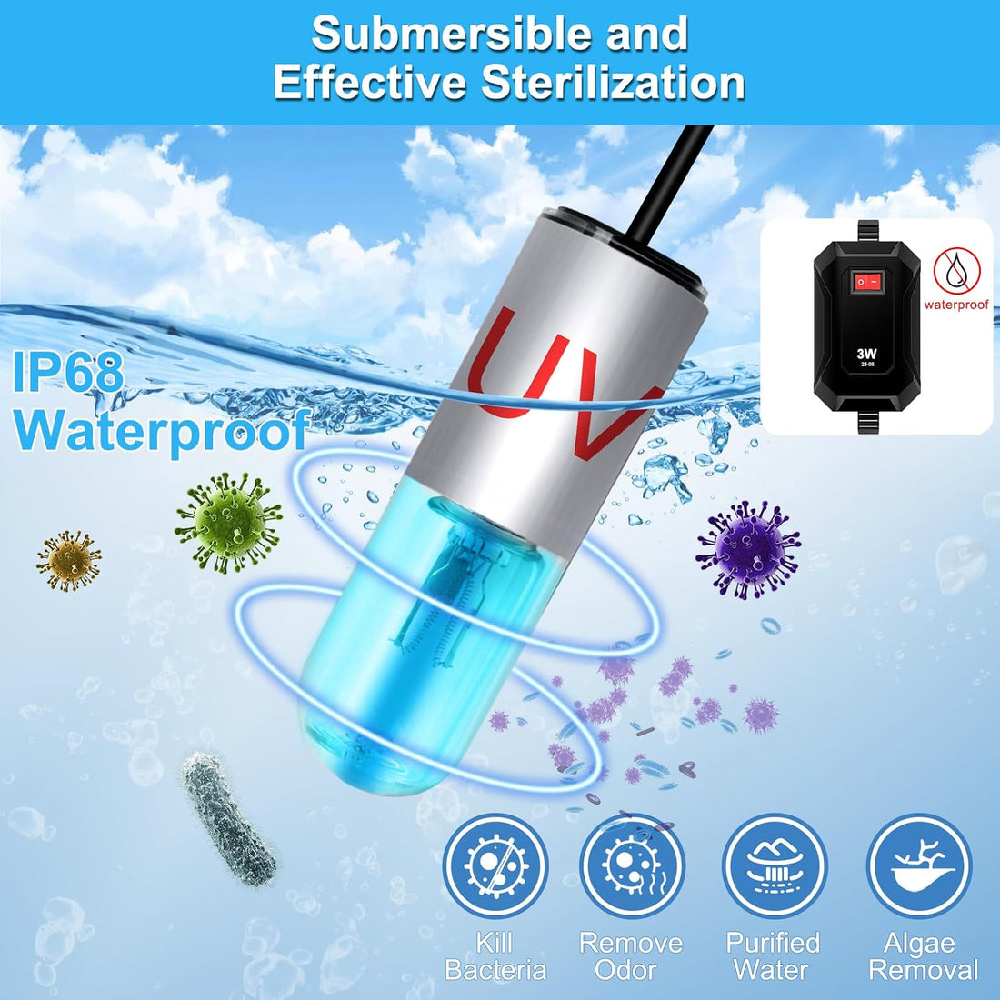 Aquarium Clean Light，3 W mini &13W Submersible Light with UV Test
