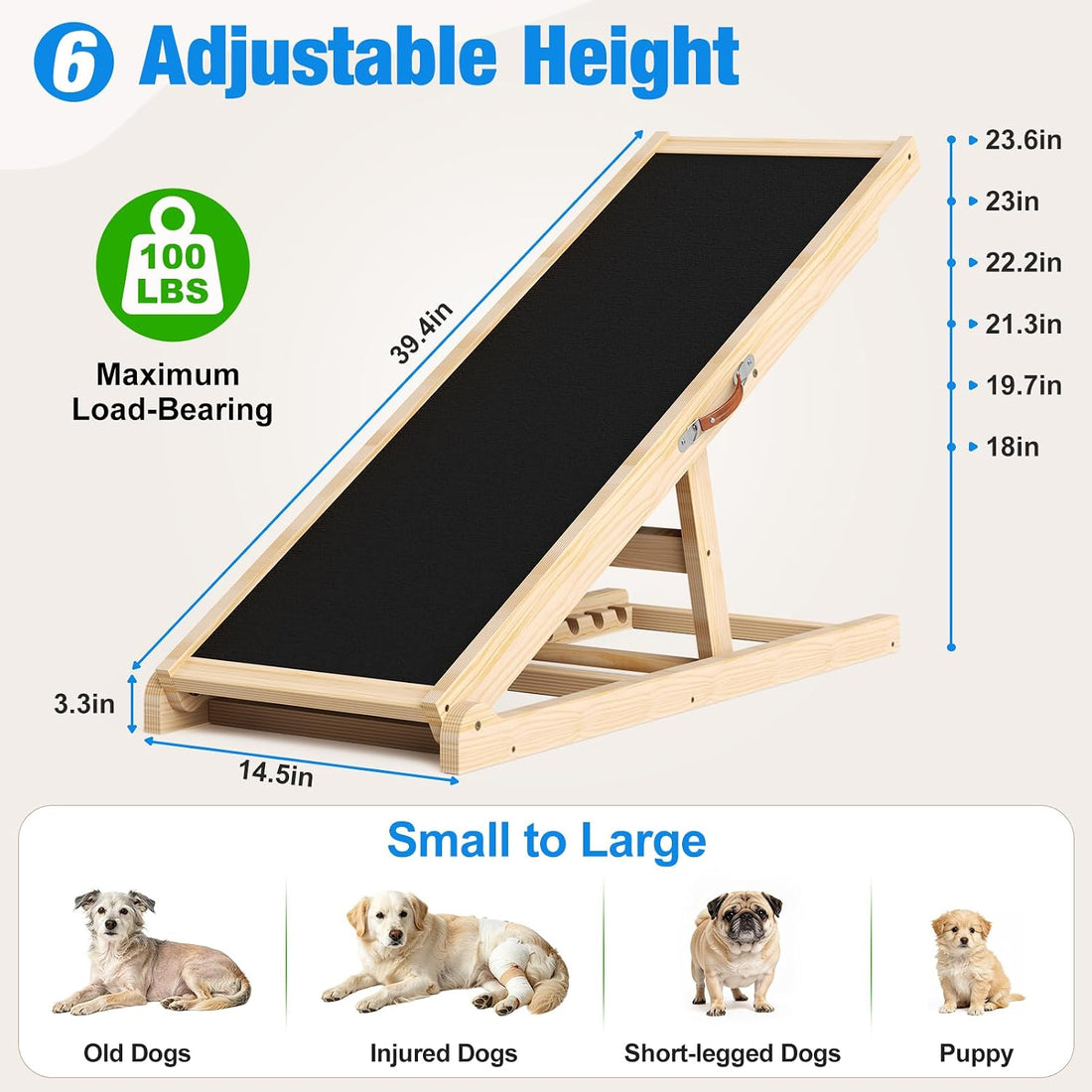 Tresbro Dog Ramp for Bed, 47'' Long 20.3''-27'' Adjustable Height Pet