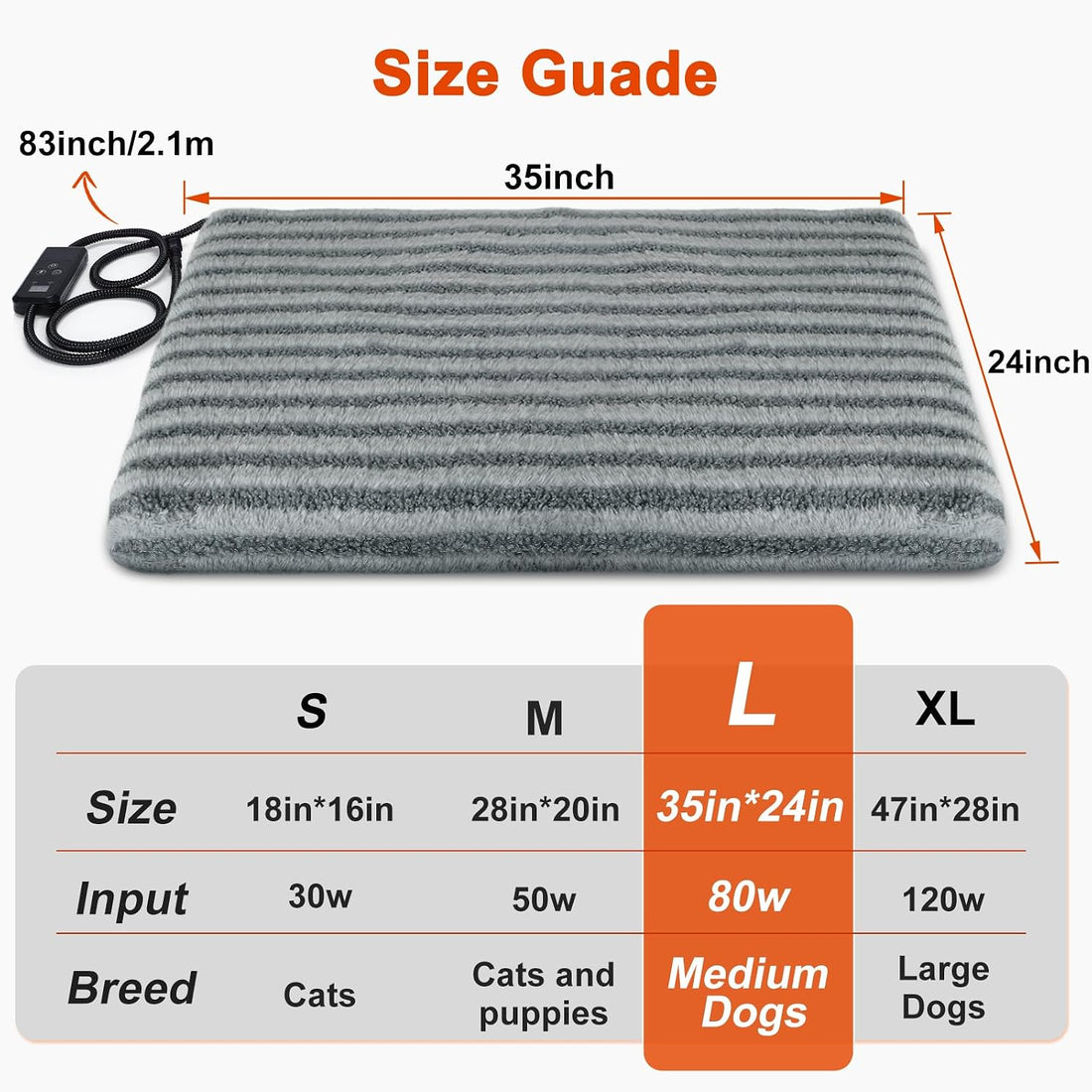 Large Pet Heating Pad, Adjustable Temperature with Timer, 35" x 24"