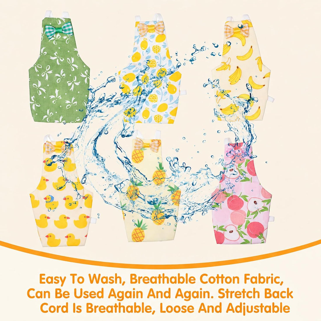 6 PCS Bird Diapers Reusable Parrot Diaper with Waterproof Inner