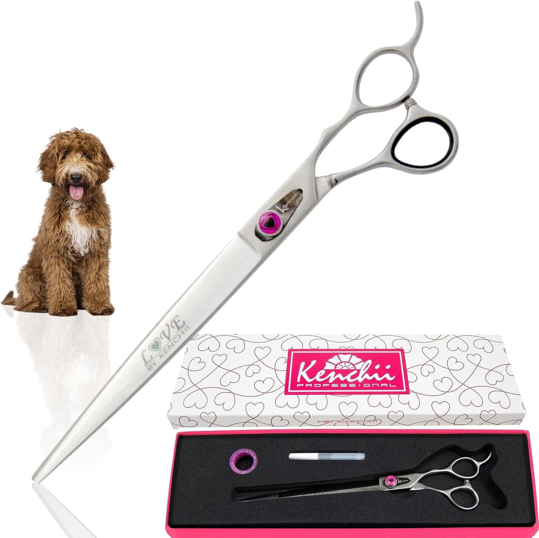 Kenchii Love Dog Grooming Shears, 6.5in Ball Tip Curved
