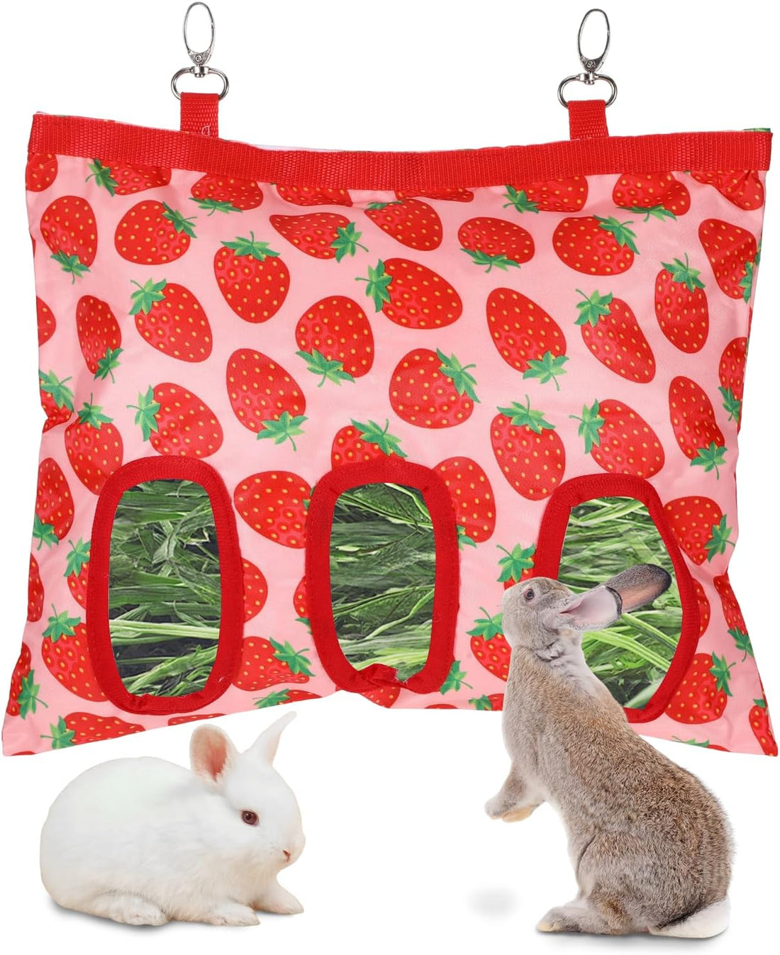Rabbit Hay Feeder, 2 Hole Washable Hanging Hay Bag for Guinea Pig