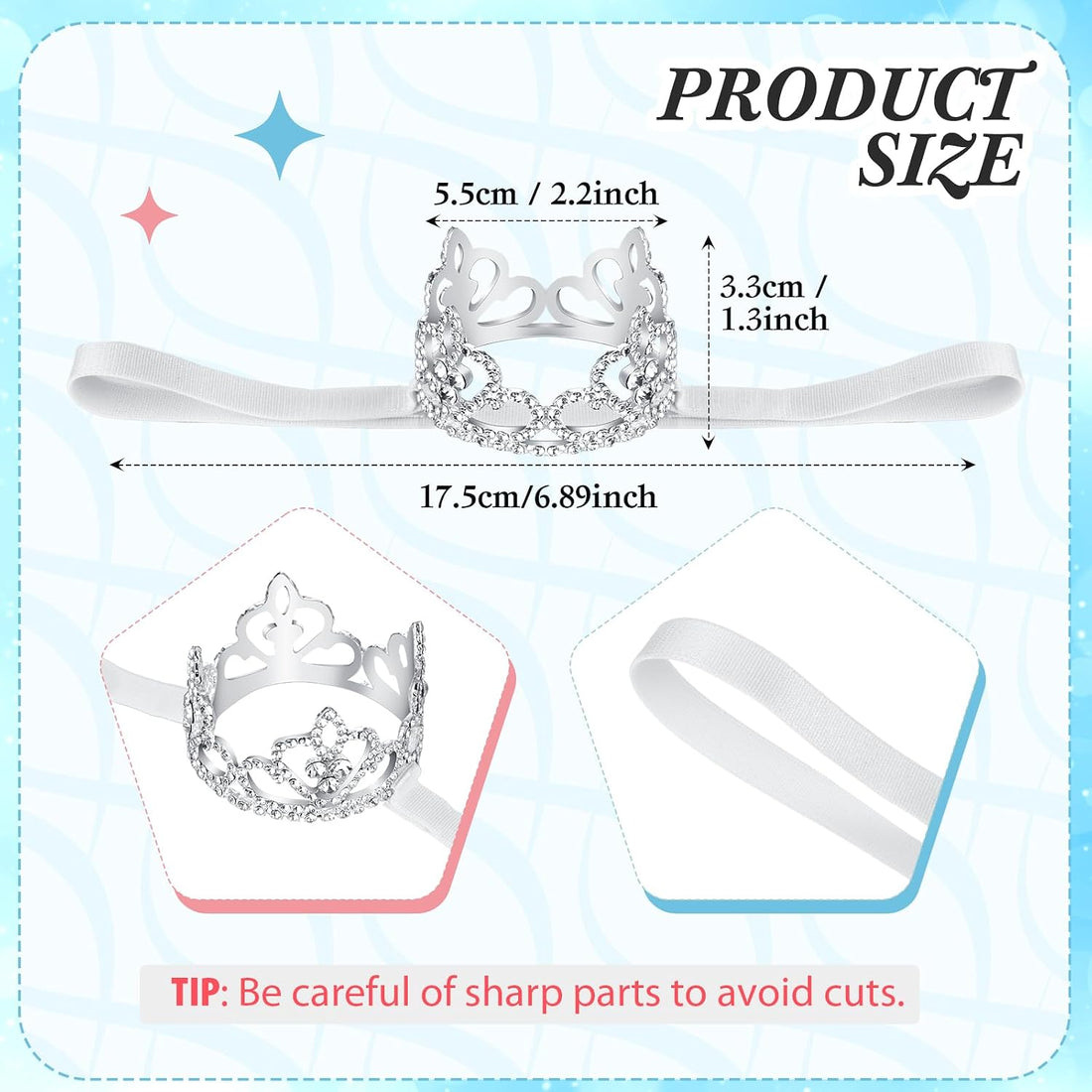 2 Pcs Dog Crown Headband Dog Tutu Dress Set Crystal Rhinestone Tiara