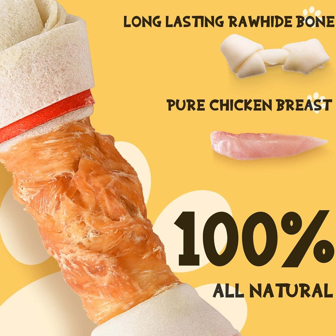 Dog Treats Chews, 6.5" Chicken Wrapped Rawhide Knotted Bones