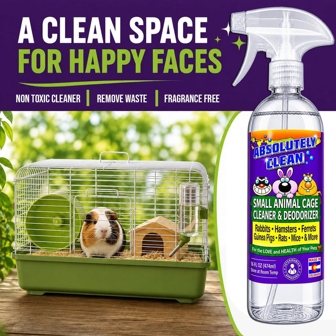 Absolutely Clean Amazing Small Animal Cage Cleaner, Just Spray/Wipe