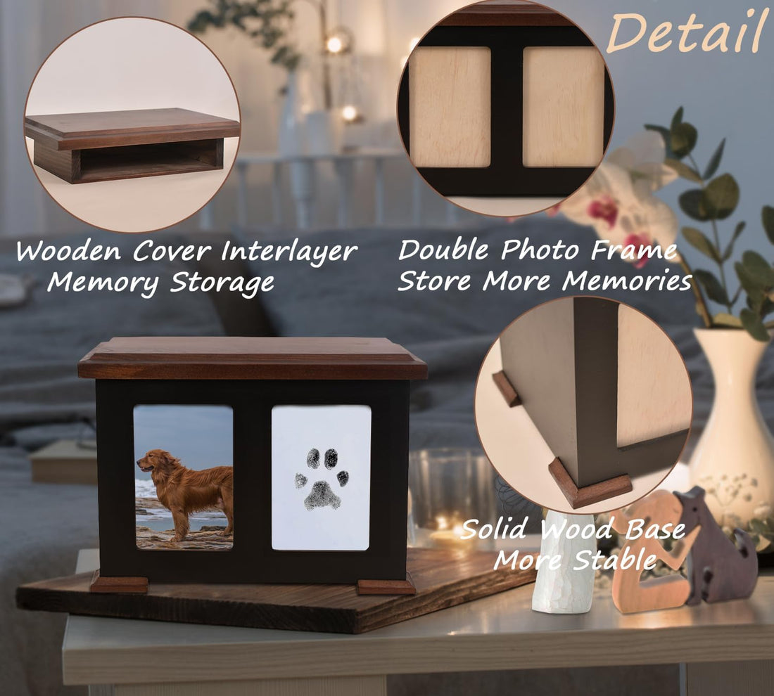 X Large Dog Urn for Ashes & Paw Print Kit,Solid Wood,Up to 150 lbs