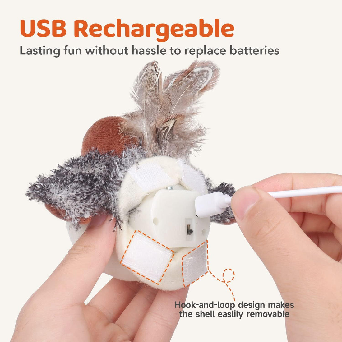 Potaroma Cat Toys Rechargeable Flapping Bird Sparrow