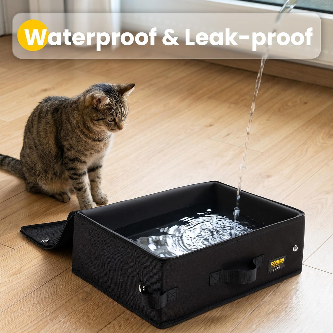 Conlun Portable Cat Litter Box for Travel, Foldable Leak-Proof