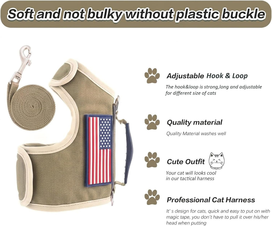 Tactical Cat Harness and Leash for Walking Escape Proof