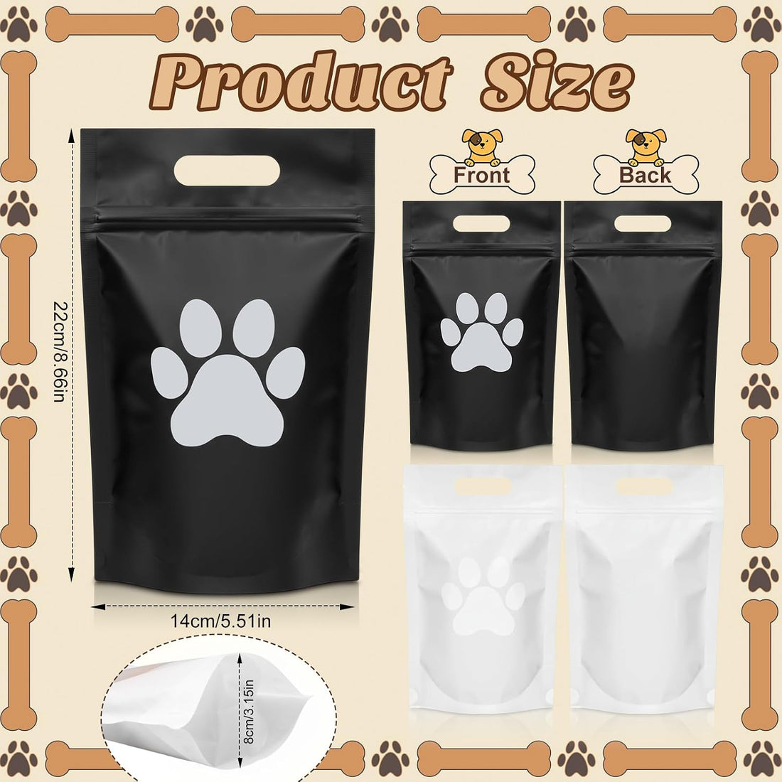 Gersoniel 100 Pcs Paw Dog Treat Bags Gift Bags with Window Resealable