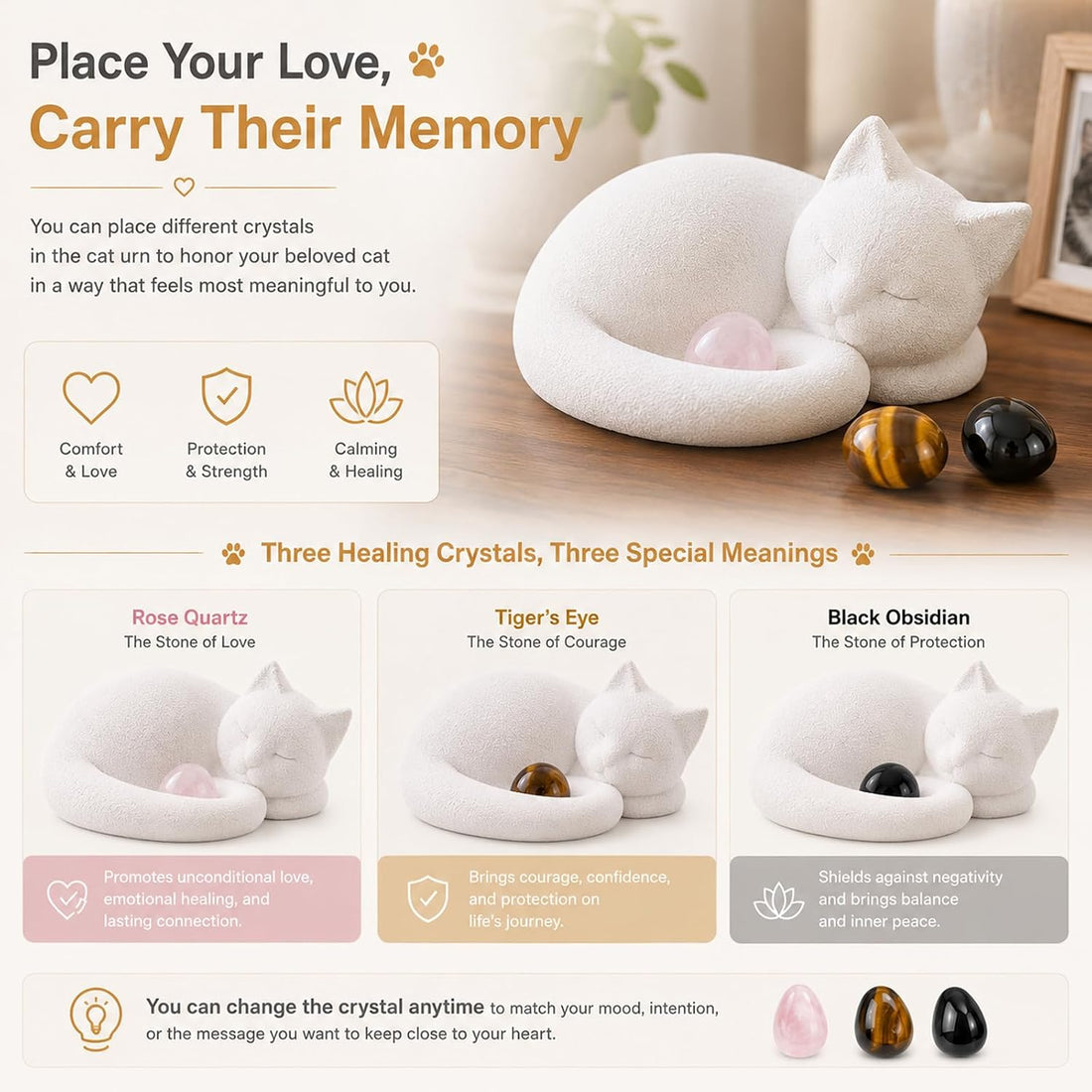 Black Cat Urn for Ashes with Crystal Stones Memorial Keepsake