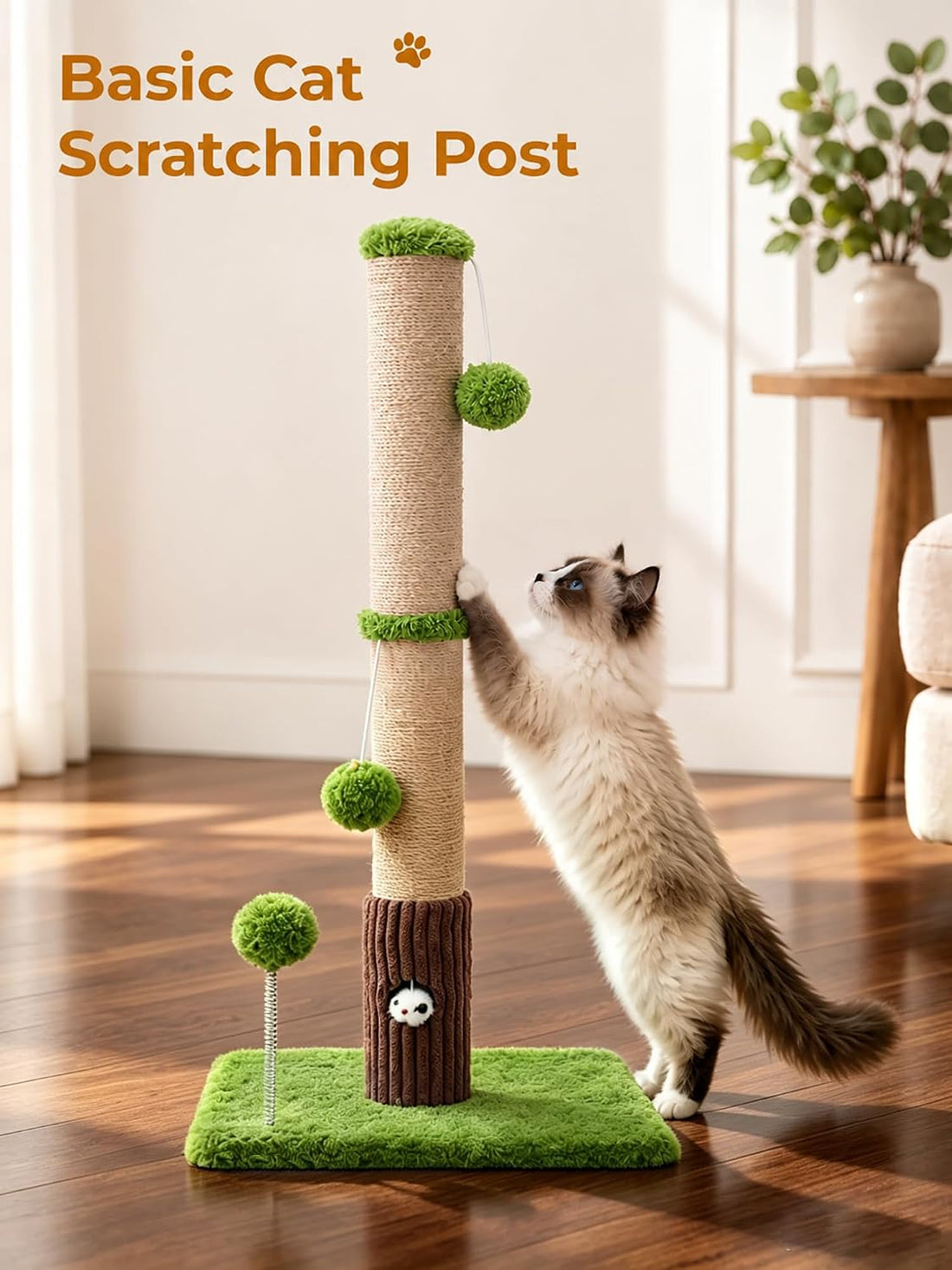 Woochpet Funny Cat Scratching Posts Sturdy Scratcher Posts 33'' Green