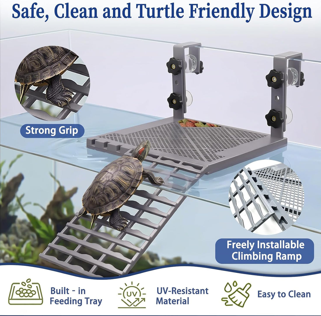 Hanging Turtle Basking Platform with Food Tray and Ramp