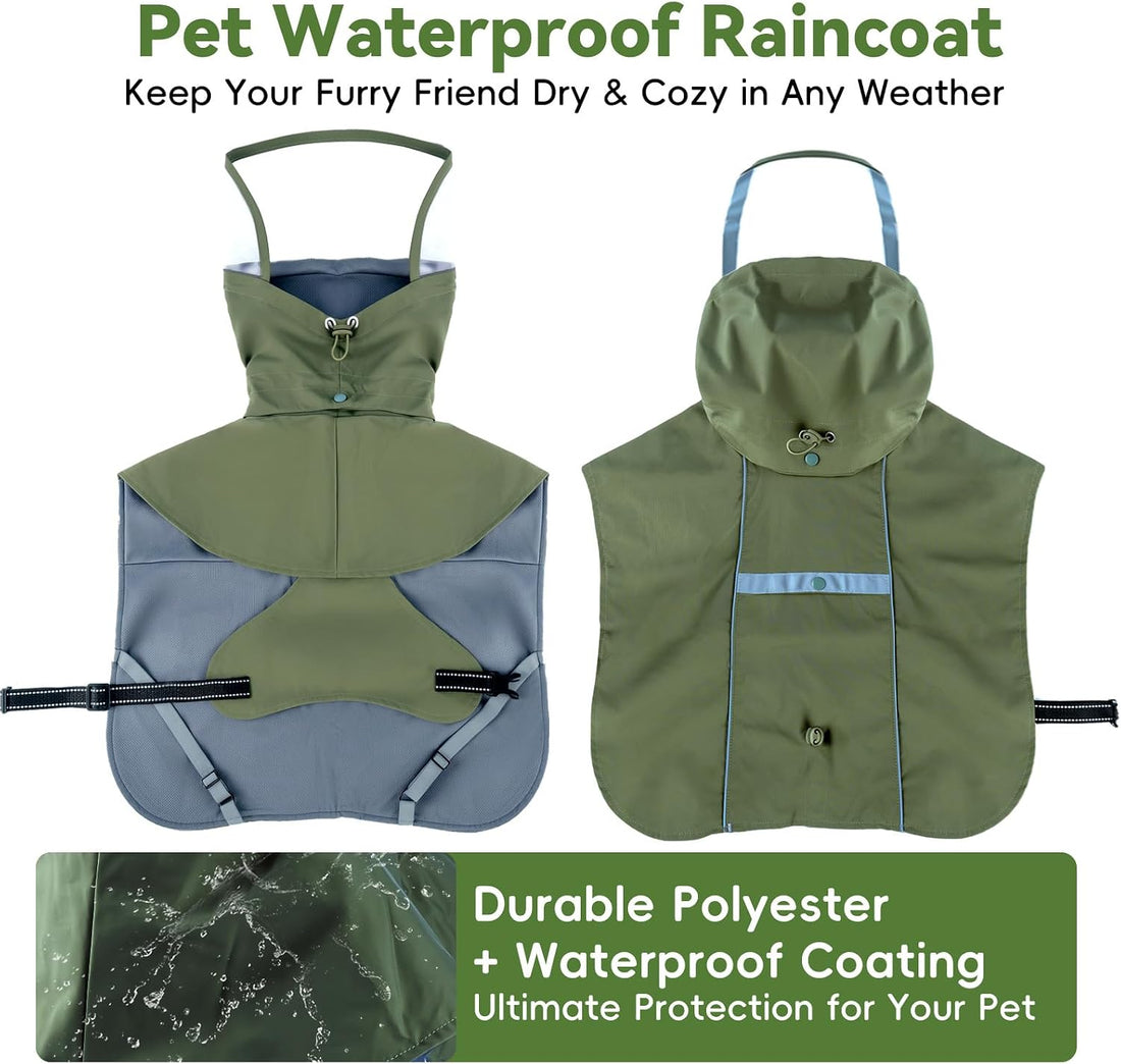 RYNVALE Dog Rain Coats for Large Dogs with Removable Hood