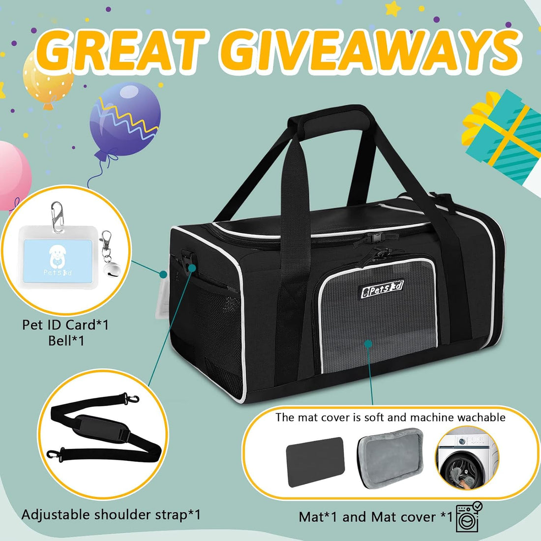 Petskd Small Pet Carrier 17" L x 12" W x 8.5" H Airline Approved