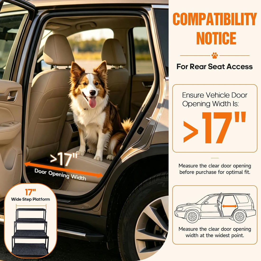 Foldable Dog Steps for Car SUV Truck, Dog Car Stairs for Large Dogs
