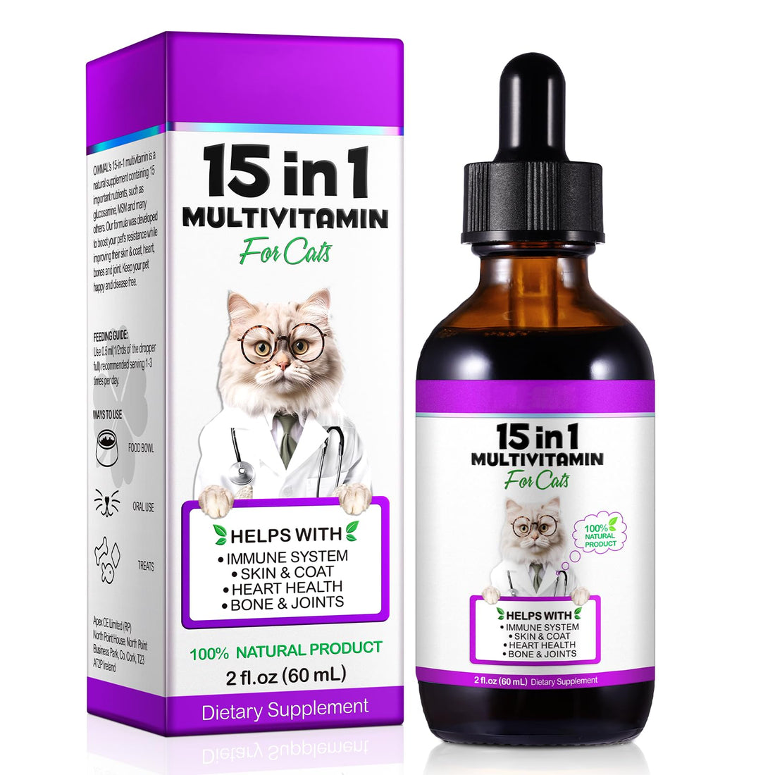 Cat Multivitamin Drops - 15 in 1 Vitamin Supplement for Immune Support