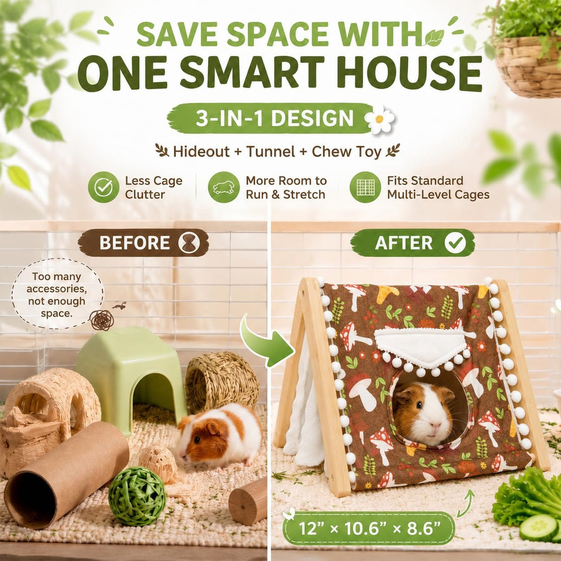 Guinea Pig House, Bamboo Hideout with Window