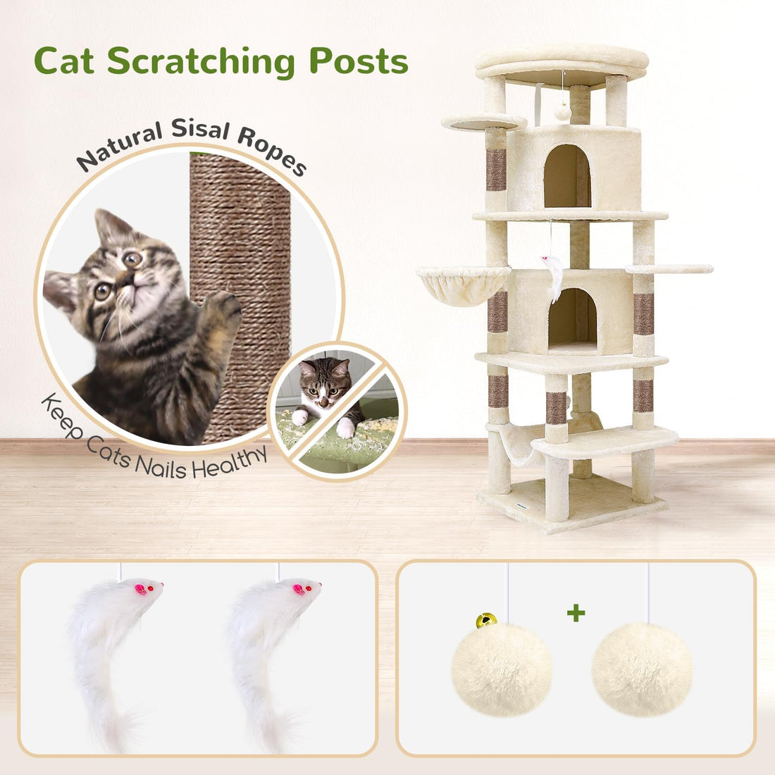 Globlazer 66inch Corner Cat Tree Tower for Indoor Large Cats, C66