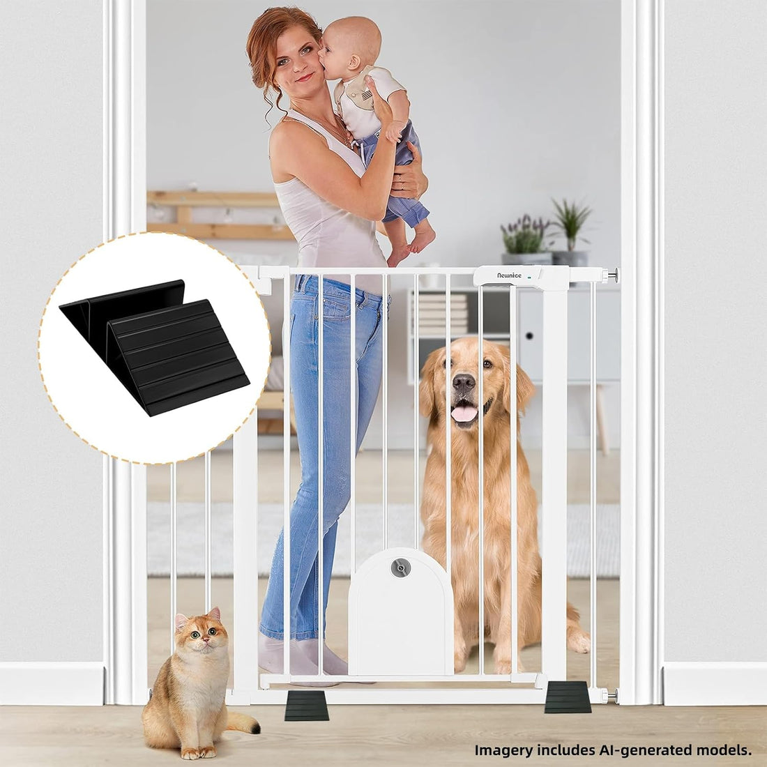 Dog Gate Support Feet, 4 Pack Black Plastic Triangle Stabilizers