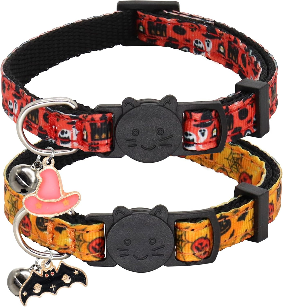 Halloween Cat Collar,2 Pack Collar with Bells, Orange+Black