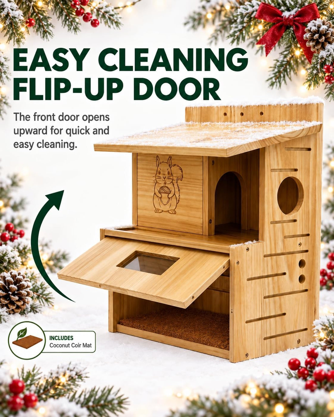 Large Squirrel House for Outside, Fir Wood Squirrel Box with Window