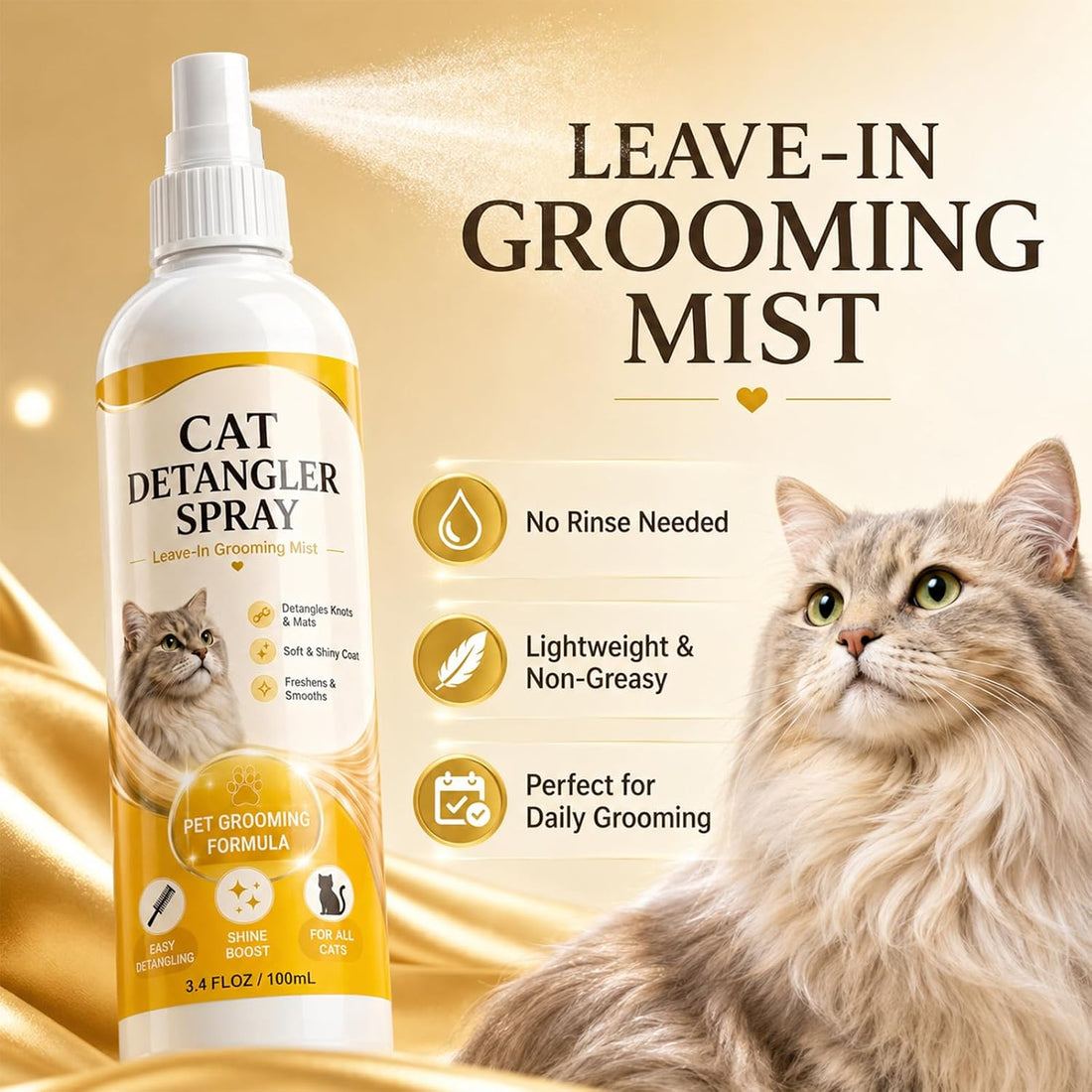 Detangling Spray for Cats, Conditioning Mist for Matted Fur