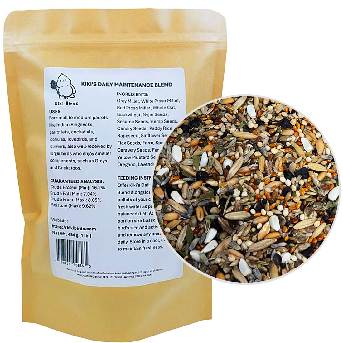 KikiBirds Premium Parrot Food| Protein-Rich Low-Fat Formula