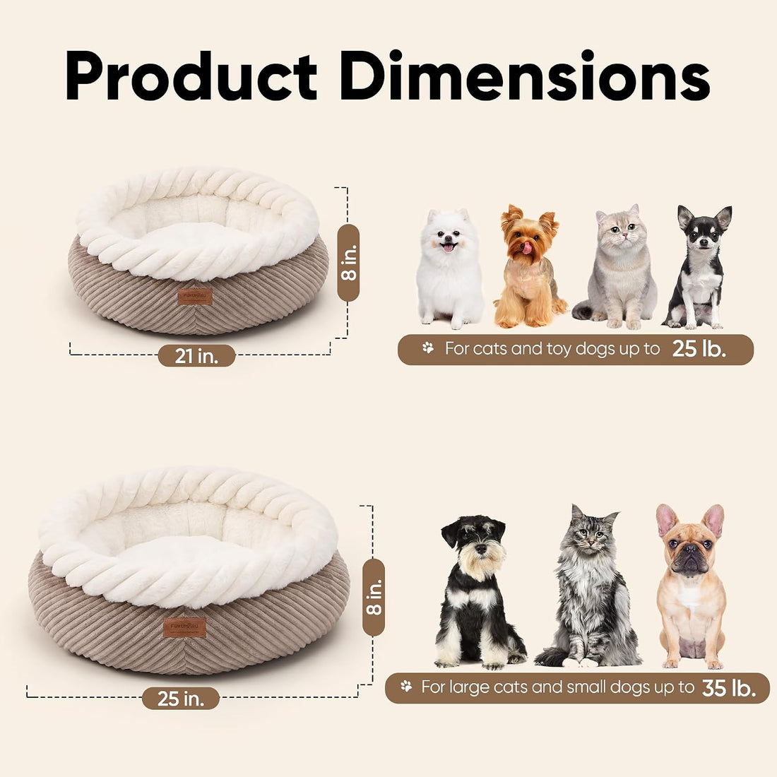 FUKUMARU Cat Bed, Calming Donut Dog Beds