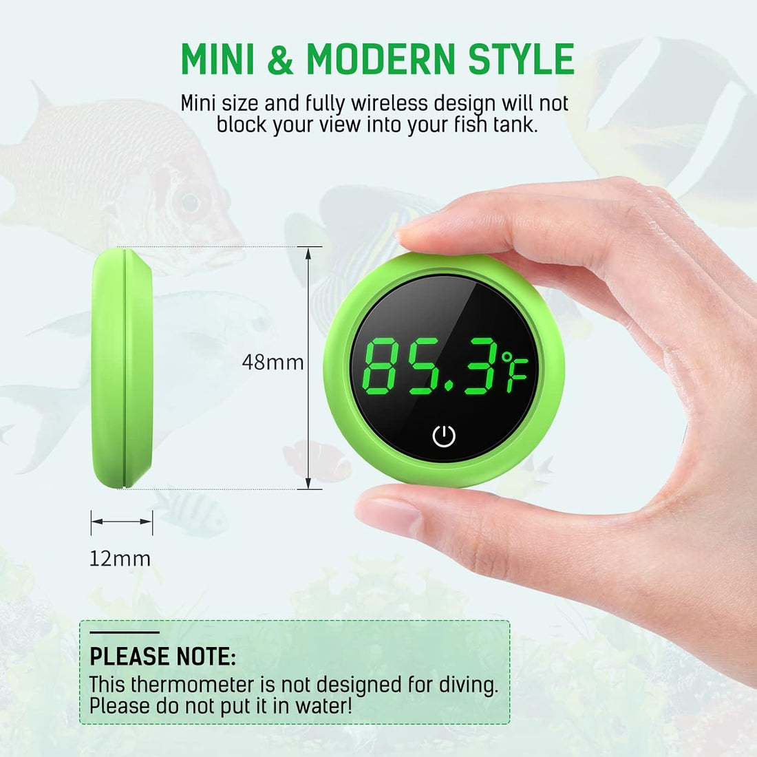 Fish Tank Thermometer, PAIZOO LED Aquarium Thermometer Digital, Green