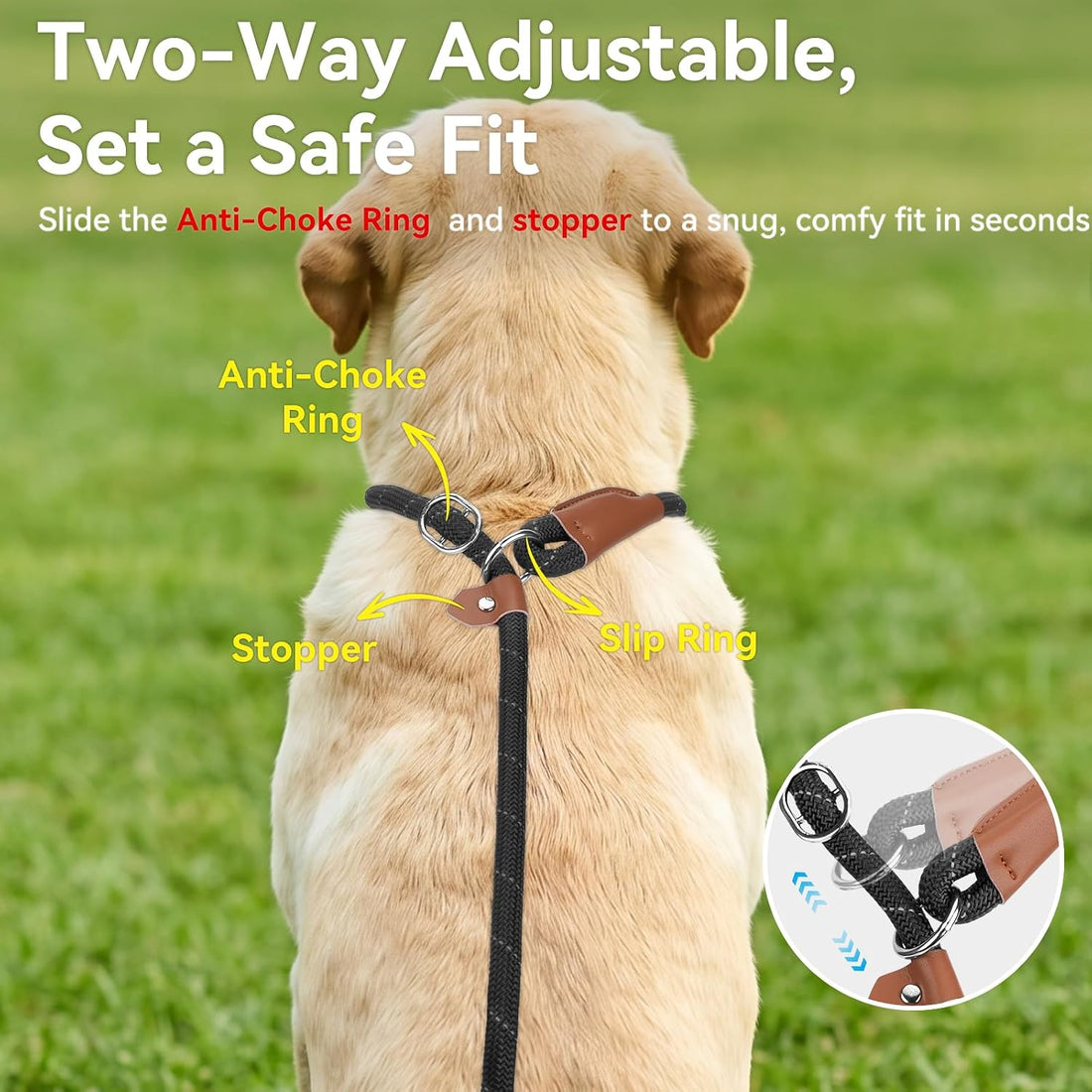 Joytale Slip Lead Dog Leash with Dual Handle, No Pull, Black