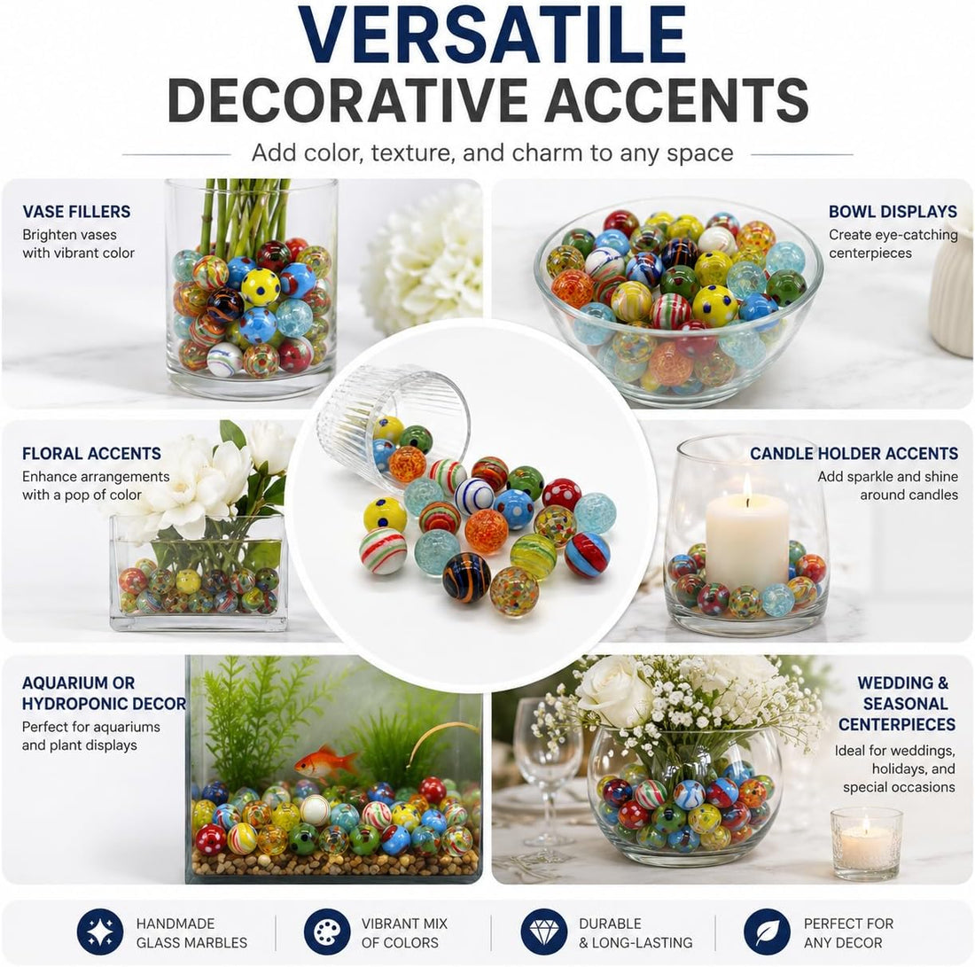 20 Pcs Assorted Glass Marbles, 16mm/0.63 Inch Glass Marbles Bulk