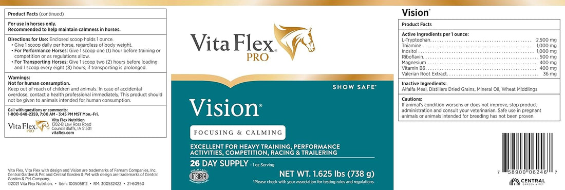 Vita Flex Pro Vision, Focus and Calming Horse Supplement, 26 Day