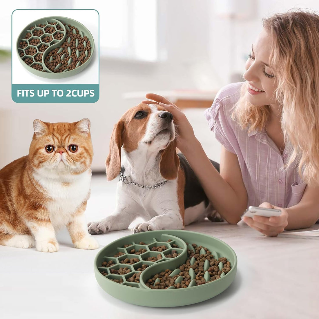 Slow Feeder Dog Bowl, Pet Puzzle Dish w/Suction Cup, Small Medium