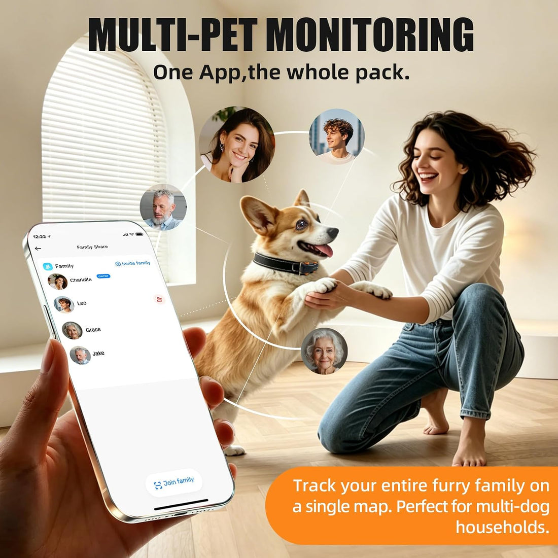 Dog GPS Tracker, Virtual Fence & AI Health Monitor, Waterproof