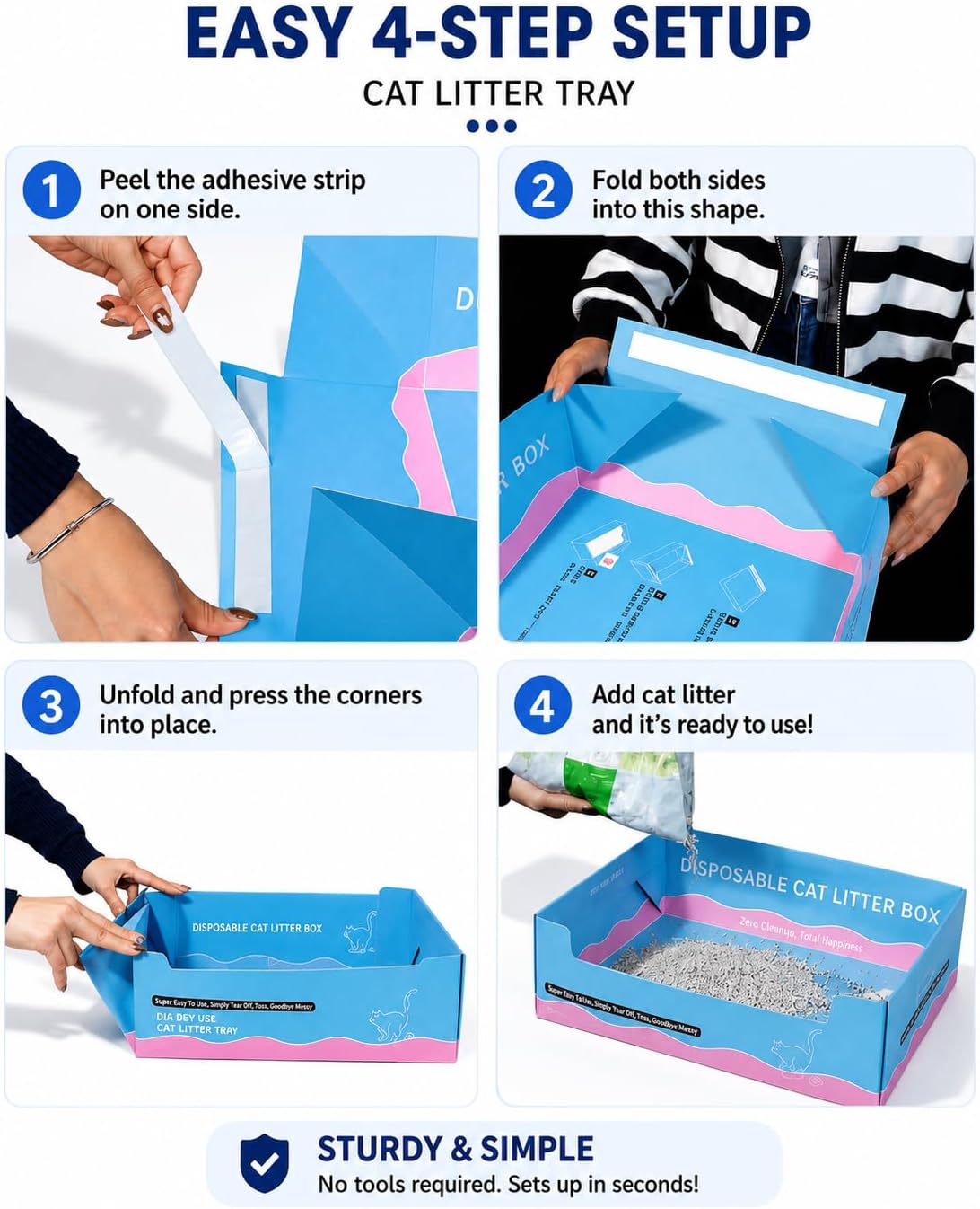 3 Pack Disposable Cat Litter Boxes, 15.3 x 11.4 x 4.7 inch