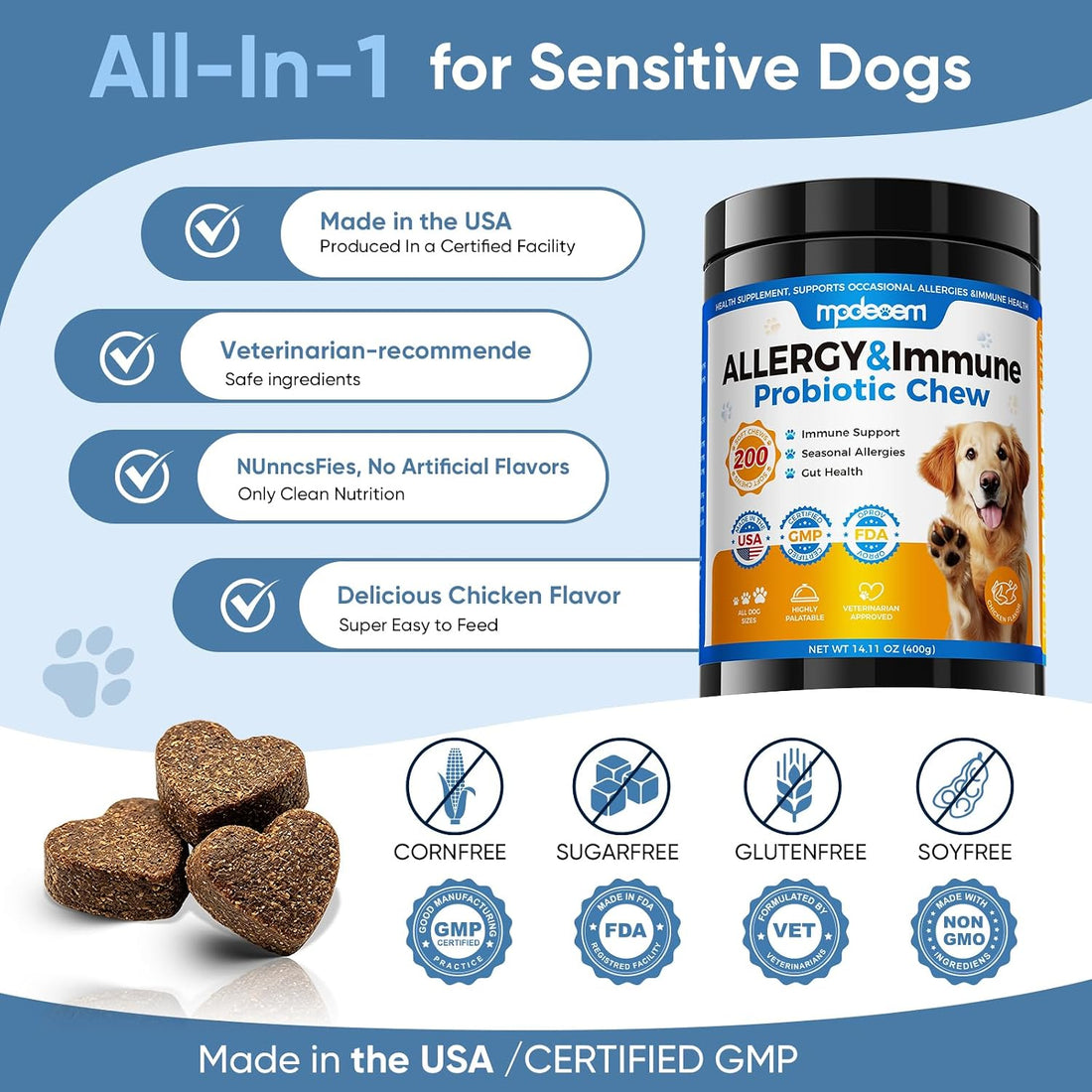 Dog Allergy Chews -，Highly palatable，Helps relieve itchy skin