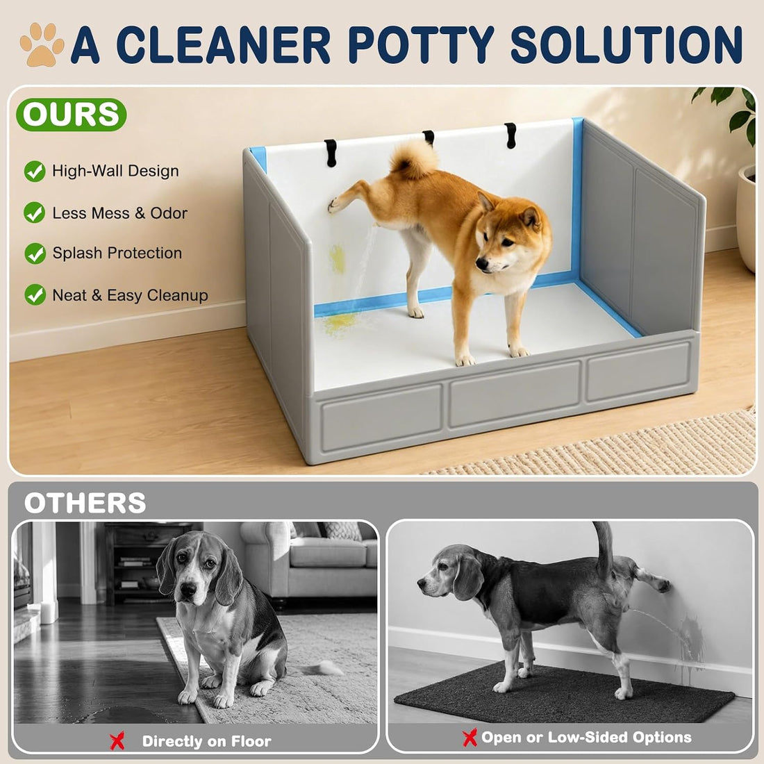 BoYata Dog Litter Box with High Walls