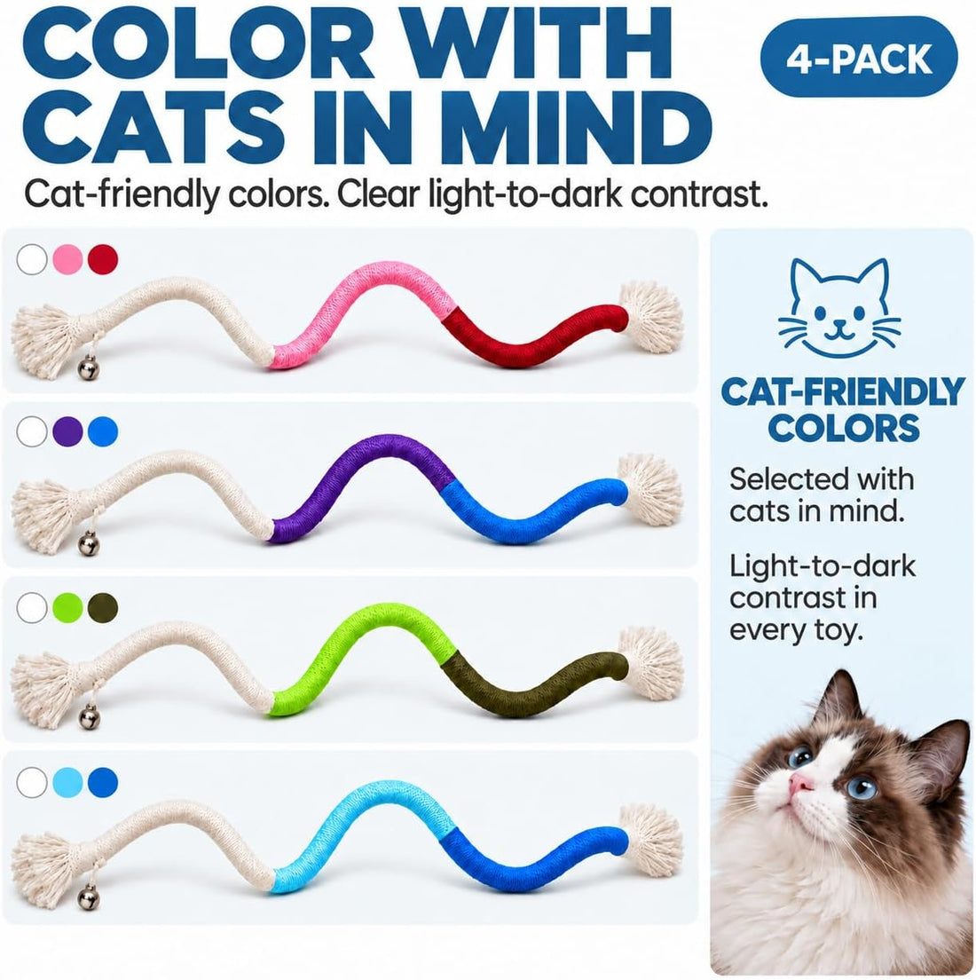 4-Pack Interactive Cat Chew Rope Toys, Teaser Sticks with Jingle Bells