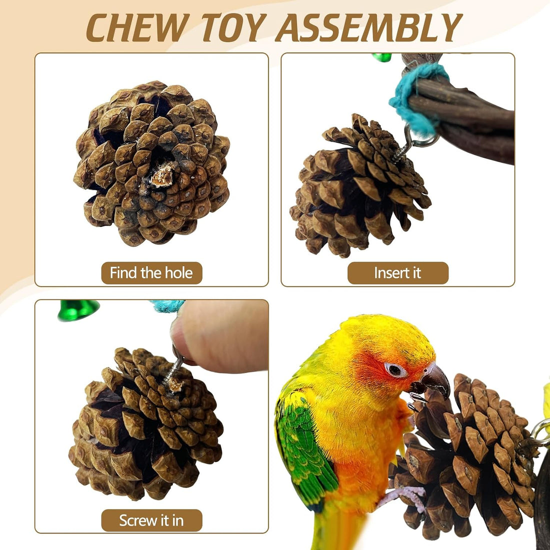 BNOSDM Bird Swing Rings Toy Wood Parrot Perches Natural Climbing