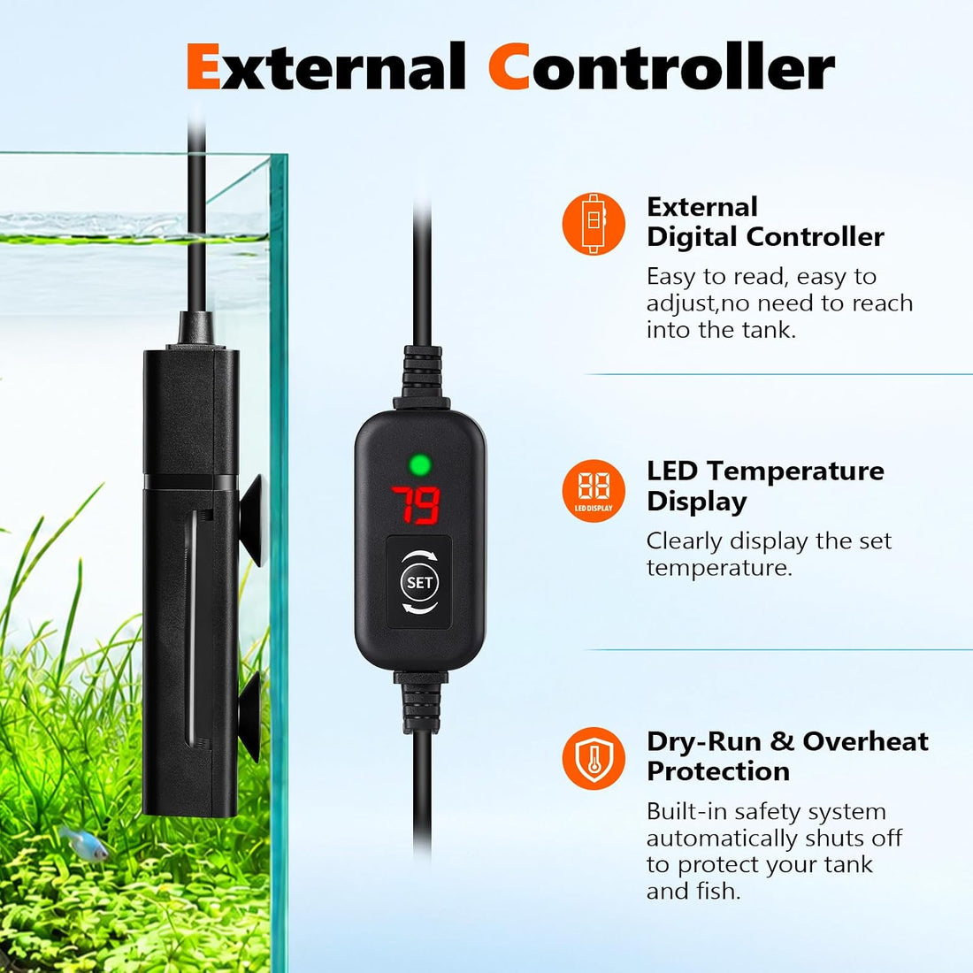 hygger 150W Submersible Aquarium Heater, Adjustable Fish Tank Heater