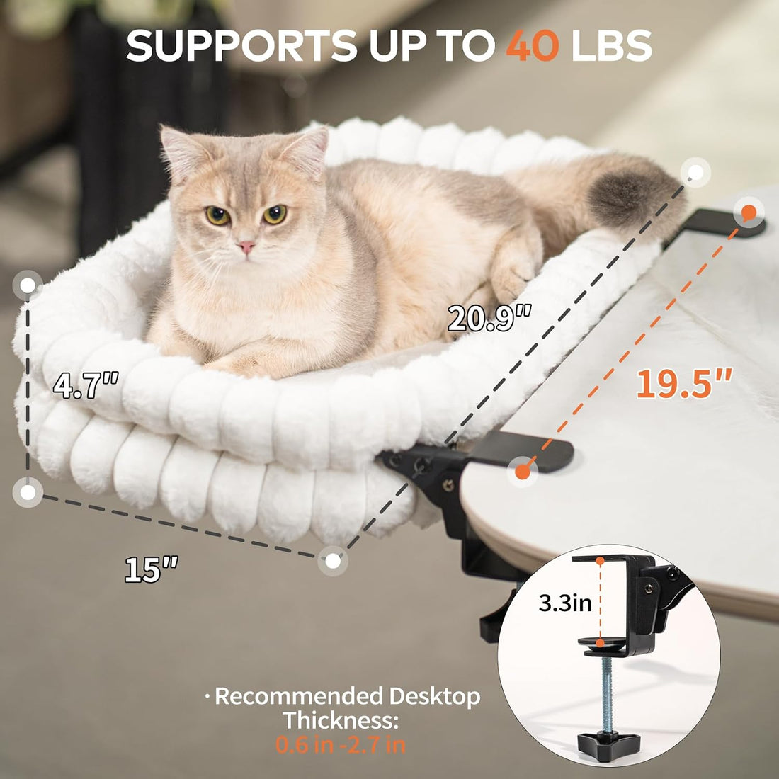 CHEERPALS Cloud Cat Bed Desk Mounted Hammock for Indoor Cats Perch