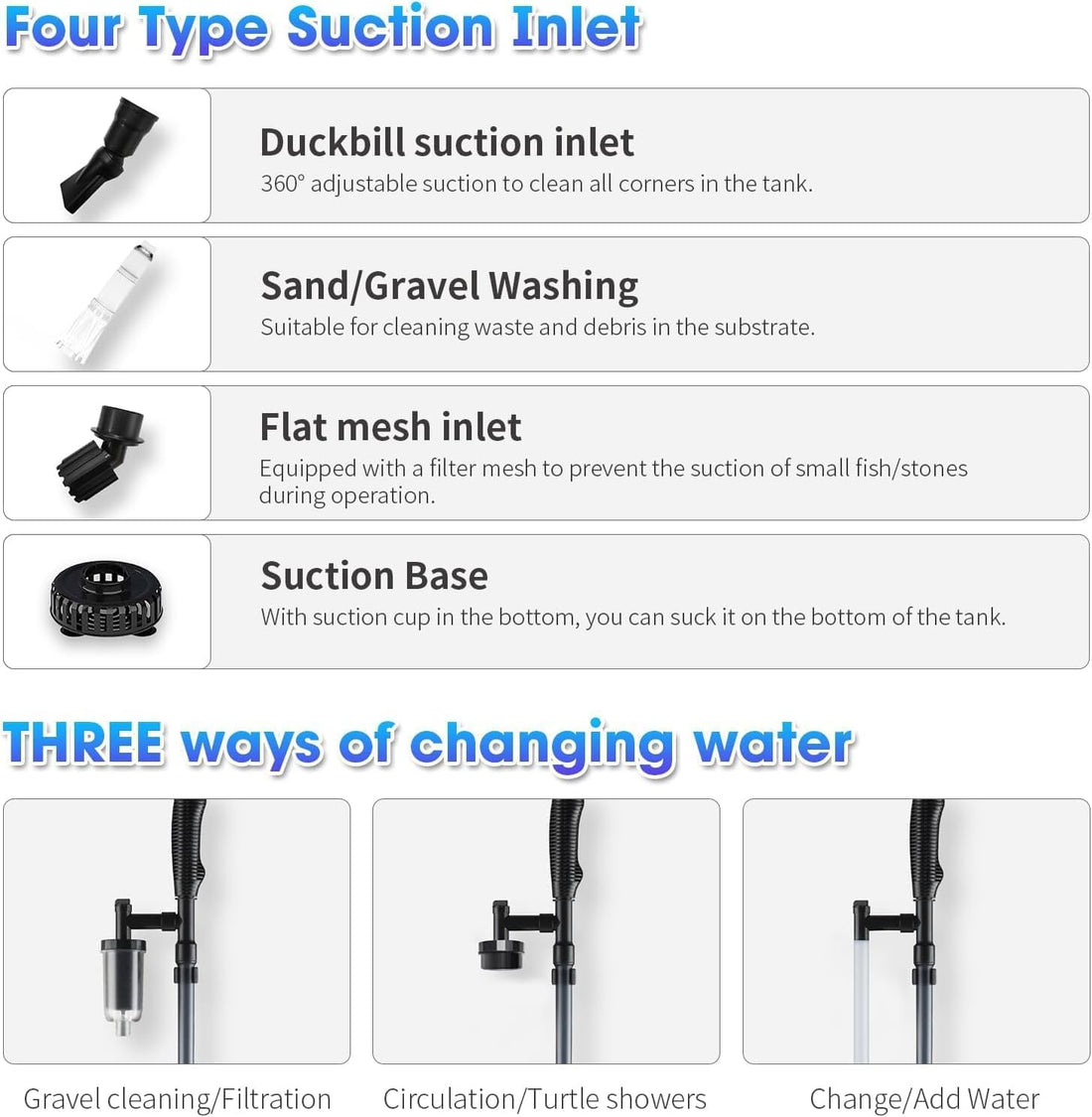 6-in-1 Electric Aquarium Gravel Cleaner, 530GPH Fish Tank Vacuum