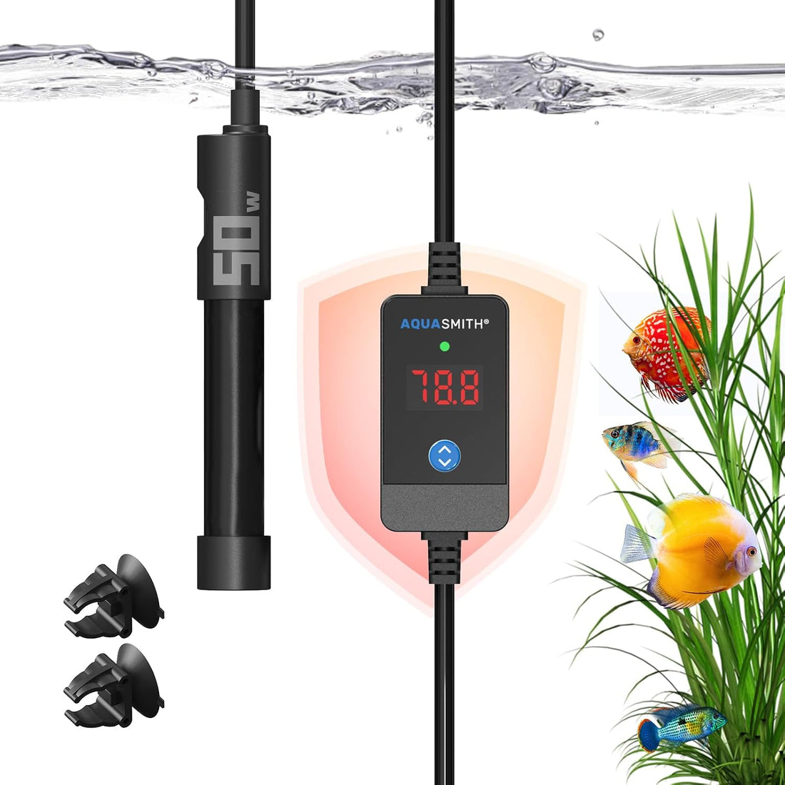 AQUASMITH 50W Aquarium Heater for 5-10 Gallon Tanks