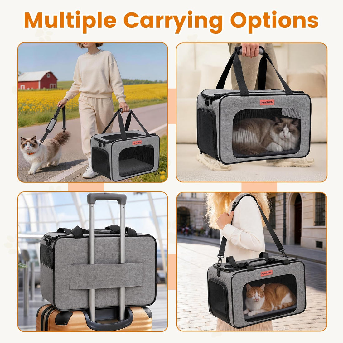 Cat Carrier Soft Sided Airline Approved Portable Travel Bag, Gray