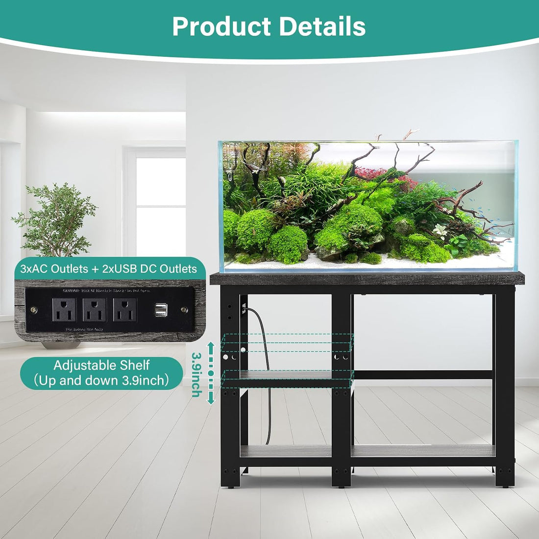 AQQA Aquarium Stand 36×18 Inch, 720LBS Heavy Duty Metal Frame